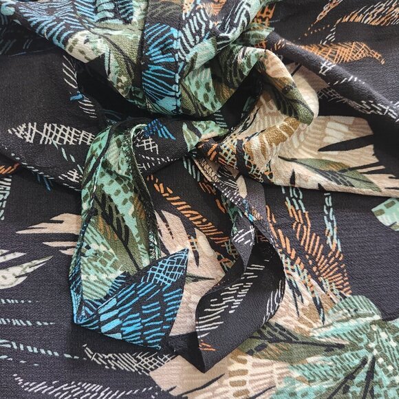 Kenar Sleeveless Shirt Women's XL V-neck Button Up Multicolour Tropical Leaves - Picture 11 of 13